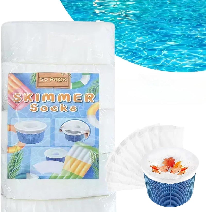 Bellar 100PCS Pool Skimmer Socks for Skimmer Basket Ultra Fine Mesh Screen Socks for Inground and Above Ground Pool Filter Socks for Pool Skimmer Turbo Dog Hair Catcher for Pool Skim-aound (100, White - Image 1